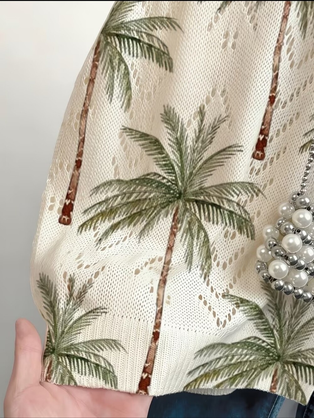 Love This Light Weight Palm-Print Knit Tank Top - Mixed Green on Cream - Picture 4 of 5